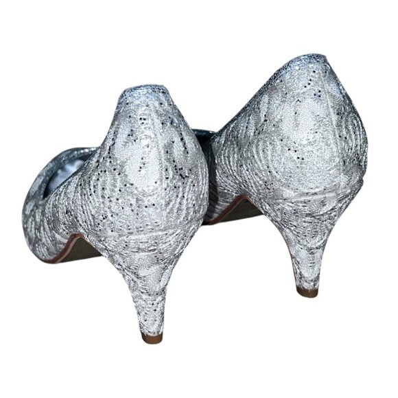 Wild Rose Pointed Toe Silver Lace Kitten Heel Pumps Size 8.5 Womens Closed Toe S - Picture 11 of 11